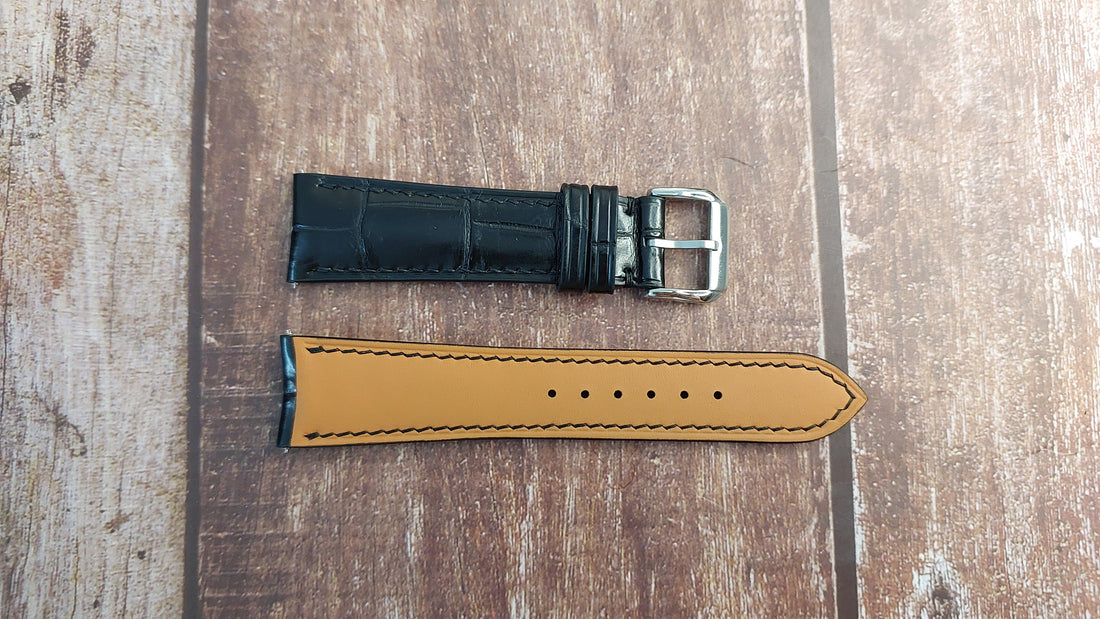 Black Crocodile Custom Curved End Watch Strap For Jaeger-LeCoultre Master World Geographic Watch