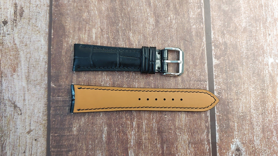 Black Crocodile Custom Curved End Watch Strap For Jaeger-LeCoultre Master World Geographic Watch