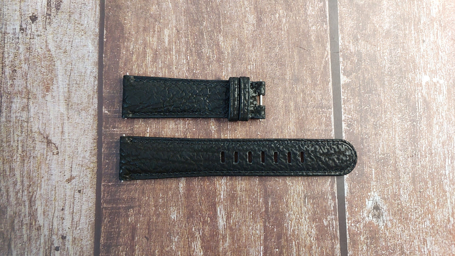 Black Full Grain Shark Skin Leather Strap For Helson Shark Diver 42mm Bronze Watch