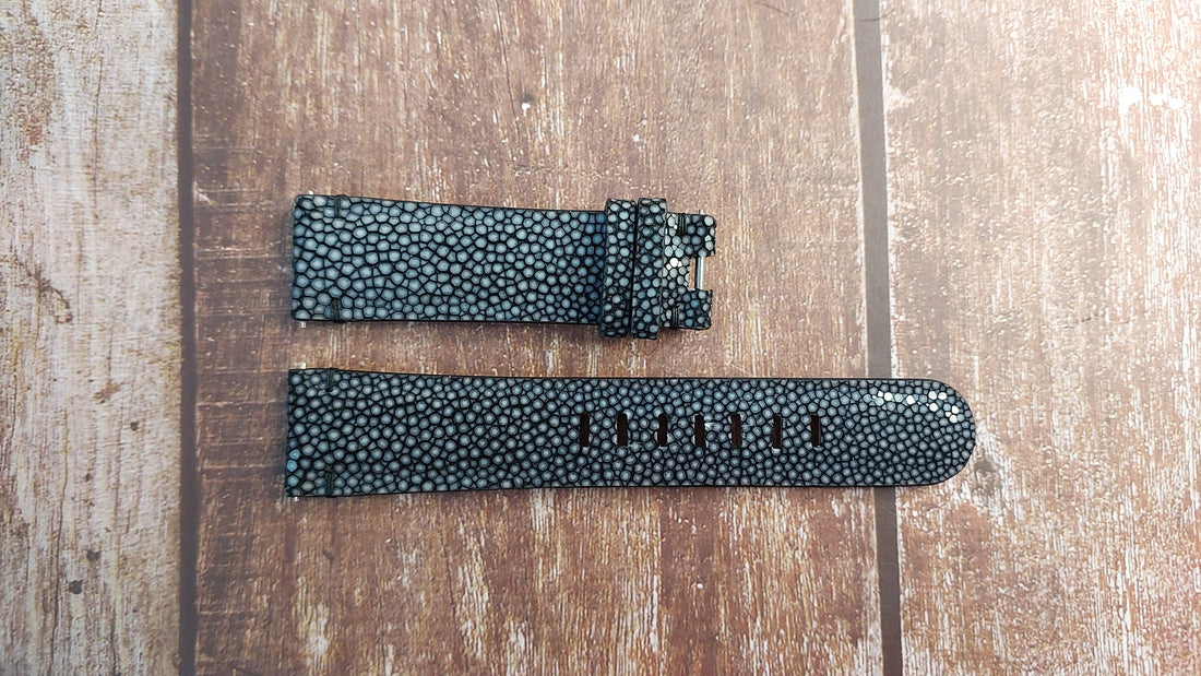 Black Full Grain Stingray Leather Strap For Helson Shark Diver 42mm Watch