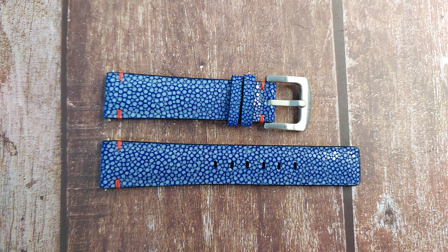 Blue Full Grain Stingray Leather Strap For Omega Seamaster professional 300meter, 41mm Watch