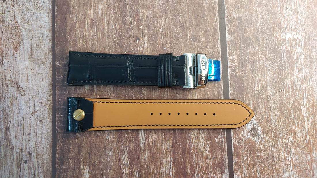 Black Crocodile Leather Custom Open Ended Strap For Panerai style 45mm case Diameter Watch