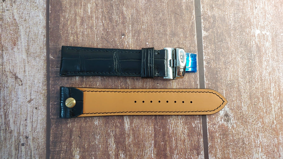 Black Crocodile Leather Custom Open Ended Strap For Panerai style 45mm case Diameter Watch