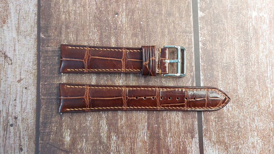 Reddish Brown Full Grain Crocodile Leather Strap For Bozeman Sidwinder Watch