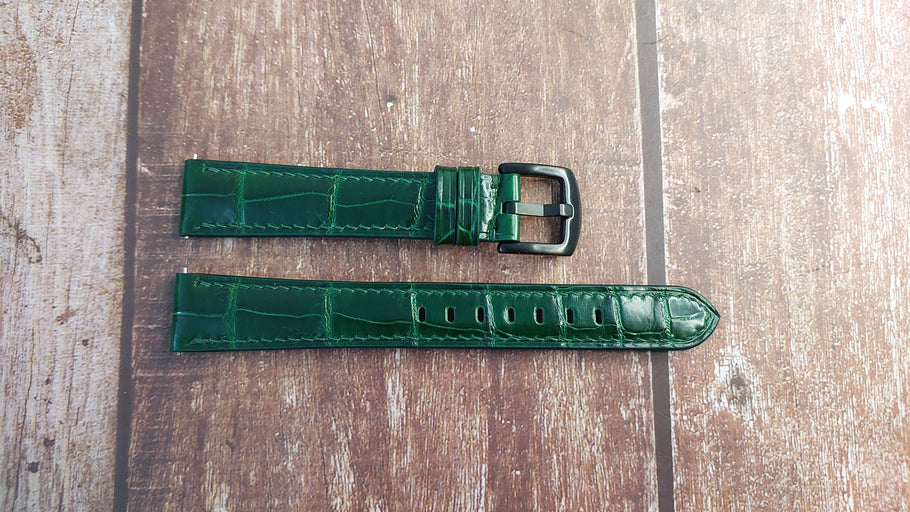 Green Full Grain Crocodile Leather Strap For 1950’s Omega Constellation and 1950’s IWC Watch