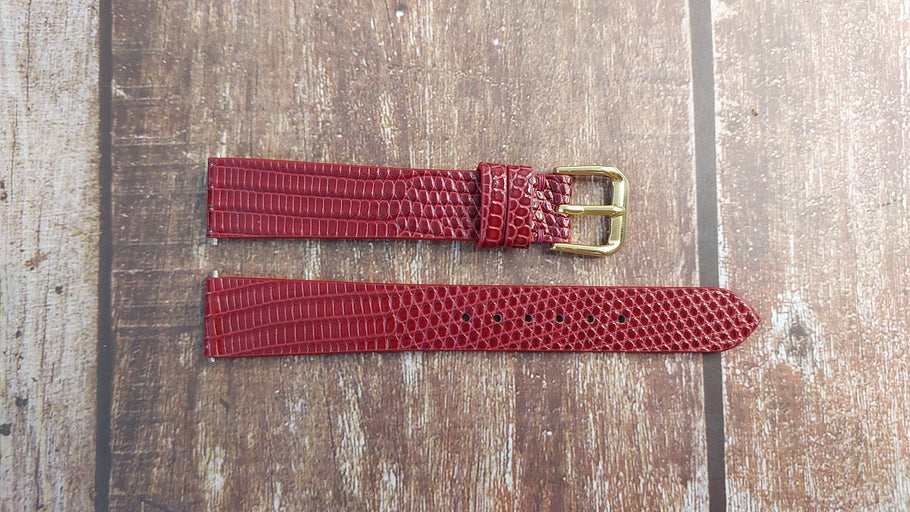 Red Full Grain Lizard Leather Strap For Hamilton Ross, Vintage 1941 Watch