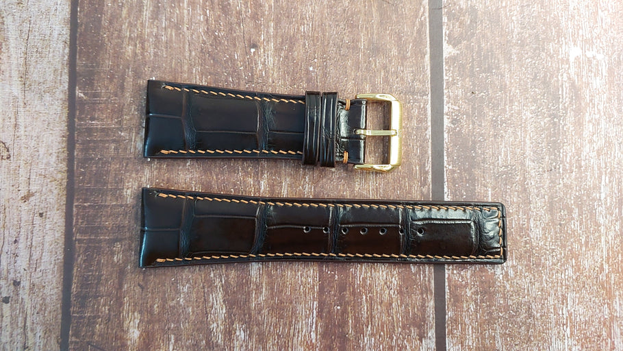 Brown Full Grain Crocodile Leather Strap For Garmin Fenix 7x Sapphire Solar Watch
