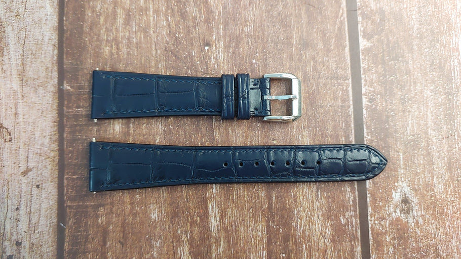Dark Blue Full Grain Crocodile Leather Strap