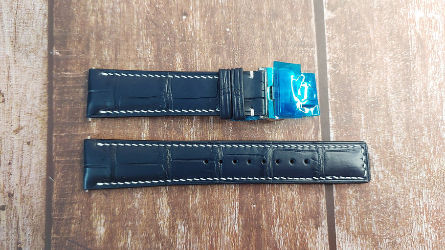 Dark Blue Full Grain Crocodile Leather Strap For Omega Endurance Pro Watch