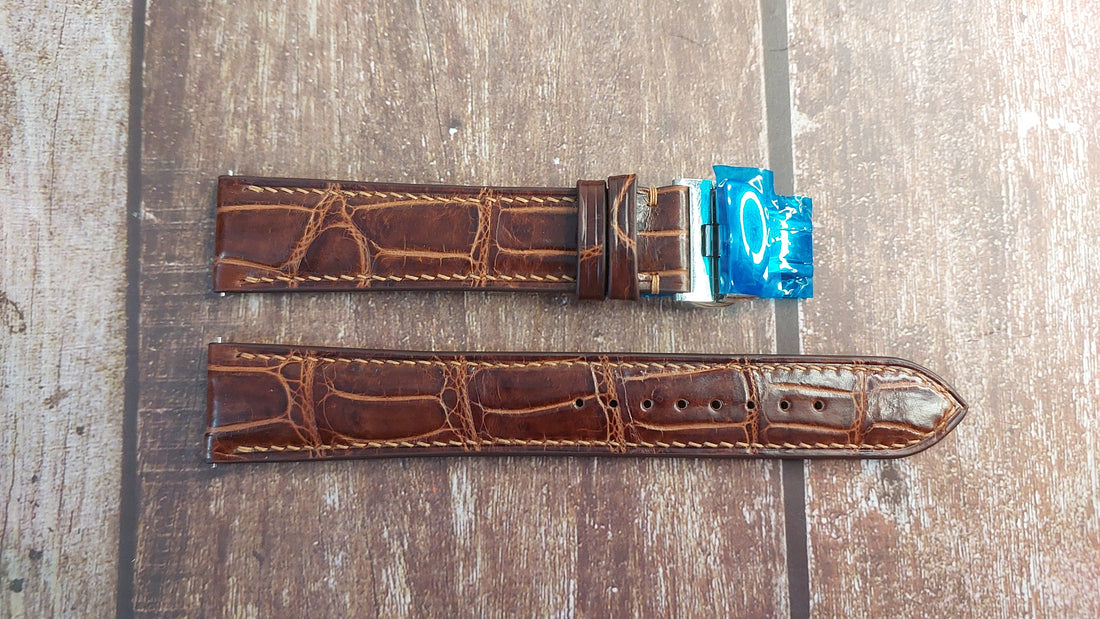 Reddish Brown Full Grain Crocodile Leather Strap For Hamilton Aviation Converter Chrono Watch