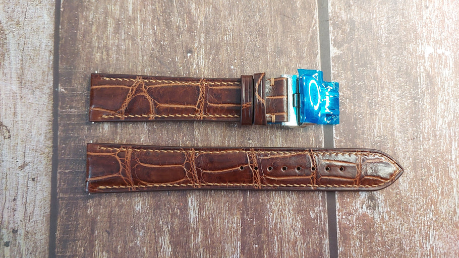Reddish Brown Full Grain Crocodile Leather Strap For Hamilton Aviation Converter Chrono Watch