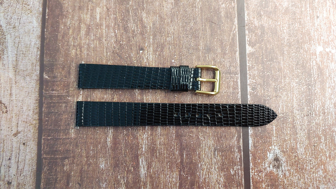 Black Full Grain Lizard Leather Strap For Cartier Tank