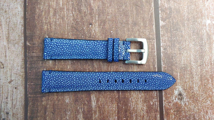 Blue Full Grain Stingray Leather Strap