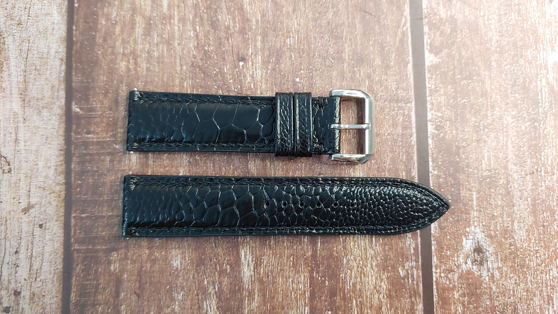 Black Full Grain Ostrich Leg Leather Strap For Rolex Datejust 41mm Watch