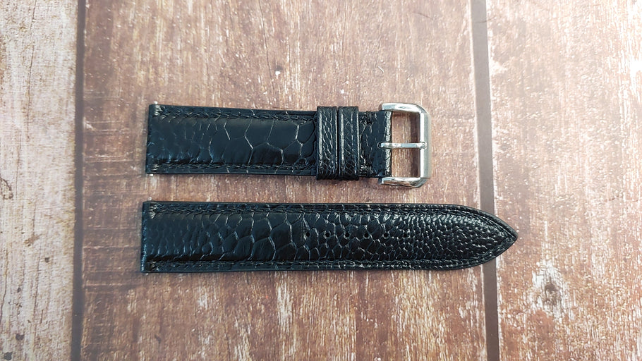 Black Full Grain Ostrich Leg Leather Strap For Rolex Datejust 41mm Watch