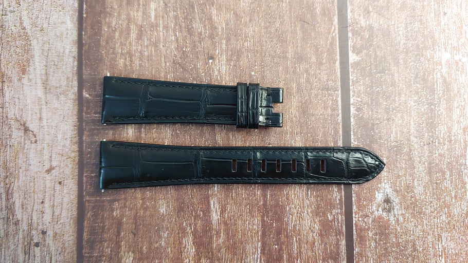 Black Full Grain Crocodile Leather Strap For Omega, Speedmaster Professional Watch