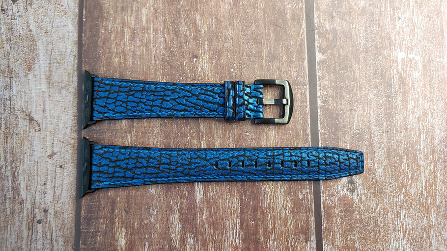 Blue Full Grain Shark Skin Leather Strap For Apple Watch SE (40mm)