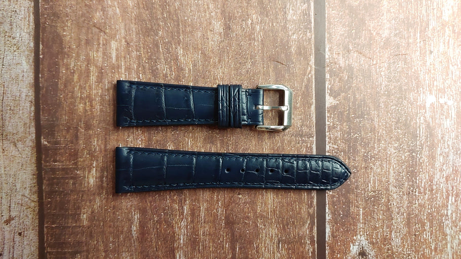 Dark Blue Full Grain Crocodile Leather Strap For Jaeger-LeCoultre Reference 176.8.29.S Master Geographic Watch