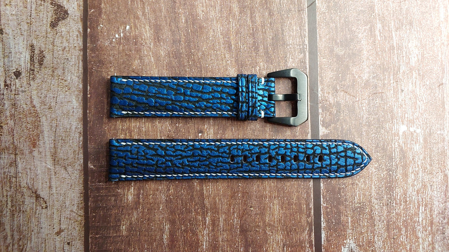 Blue Full Grain Shark Skin Leather Strap For Tissot seastar 2000 (T604047052) Watch