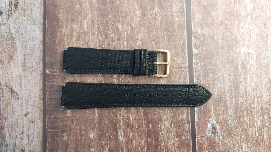 Black Sharkskin Leather Custom Notched Strap For Rado Centrix Chronograph 40mm Watch
