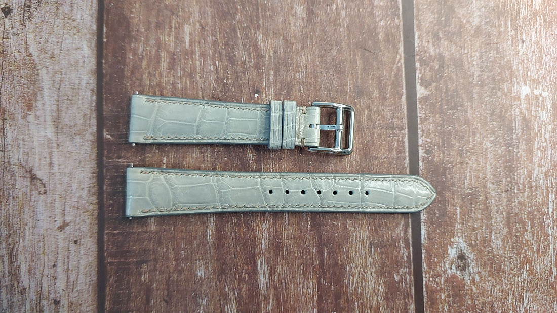 Gray Full Grain Crocodile Leather Strap For Seiko Lordmatic Watch