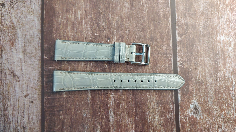 Gray Full Grain Crocodile Leather Strap For Seiko Lordmatic Watch