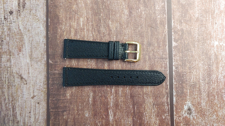 Black Alran Goat Leather Strap For Mid 1960's Rolex Oyster Perpetual Date 34mm SS case with champagne or Y/G colored dial Watch