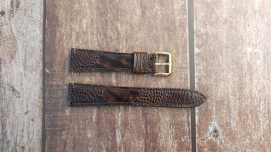 Dark Brown Full Grain Ostrich Leg Leather Strap For  Omega Cosmic Square Triple Phase (1952) Watch