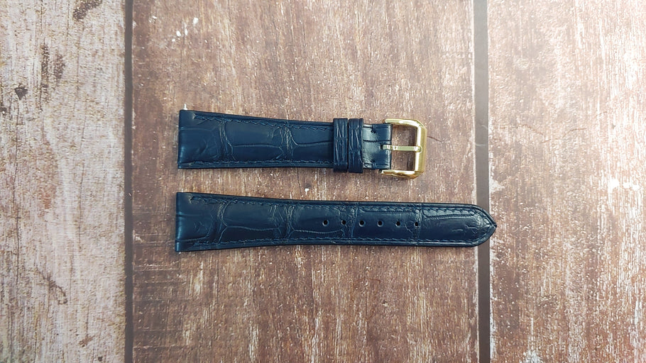 Dark Blue Full Grain Crocodile Leather Strap For Omega Cosmic Square Triple Phase (1952) Watch