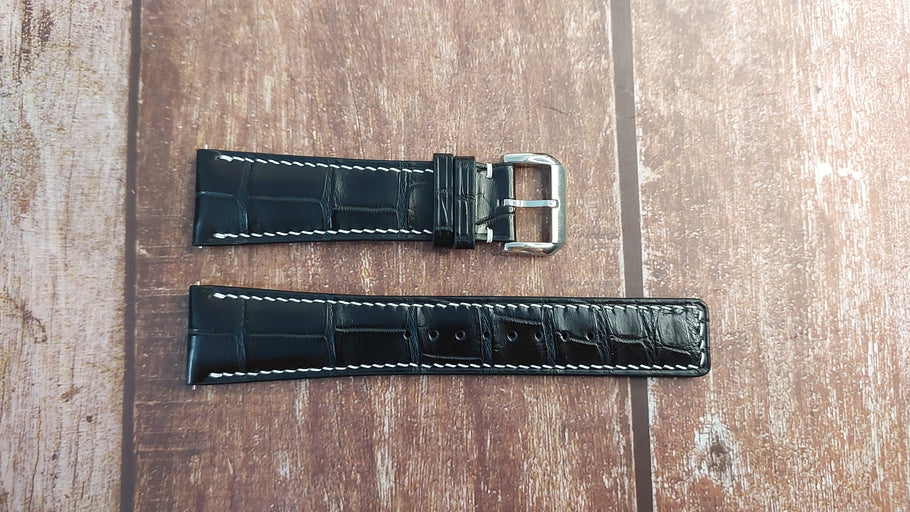 Black Full Grain Crocodile Leather Strap