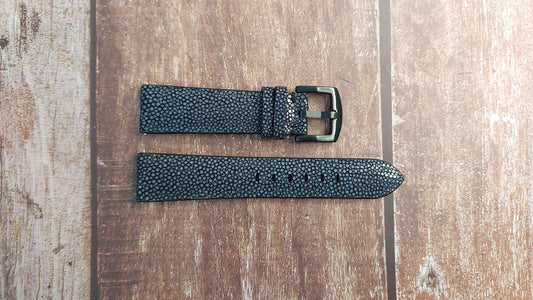 Black Full Grain Stingray Leather Strap