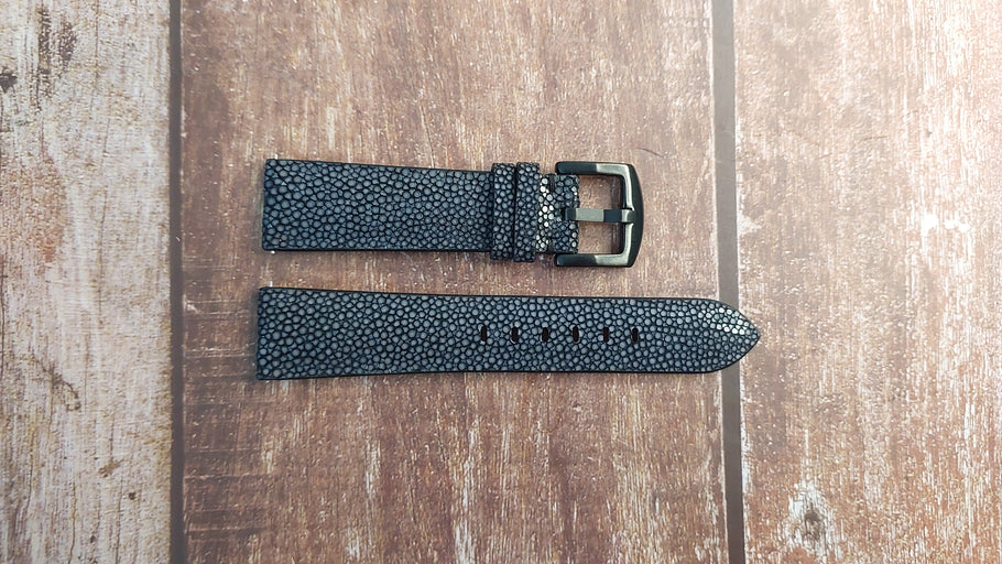 Black Full Grain Stingray Leather Strap