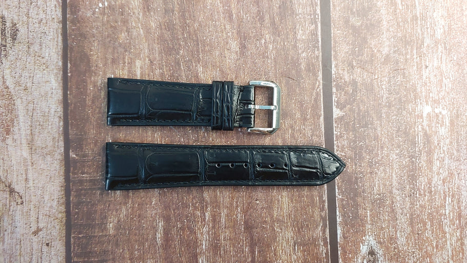 Black Full Grain Crocodile Leather Strap For Grand Seiko SLGA007 Watch