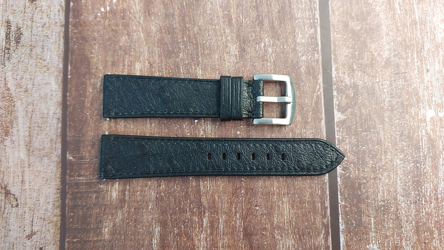 Black Full Grain Ostrich Leather Strap For Titanium Archimede Automatic, Black Face Watch