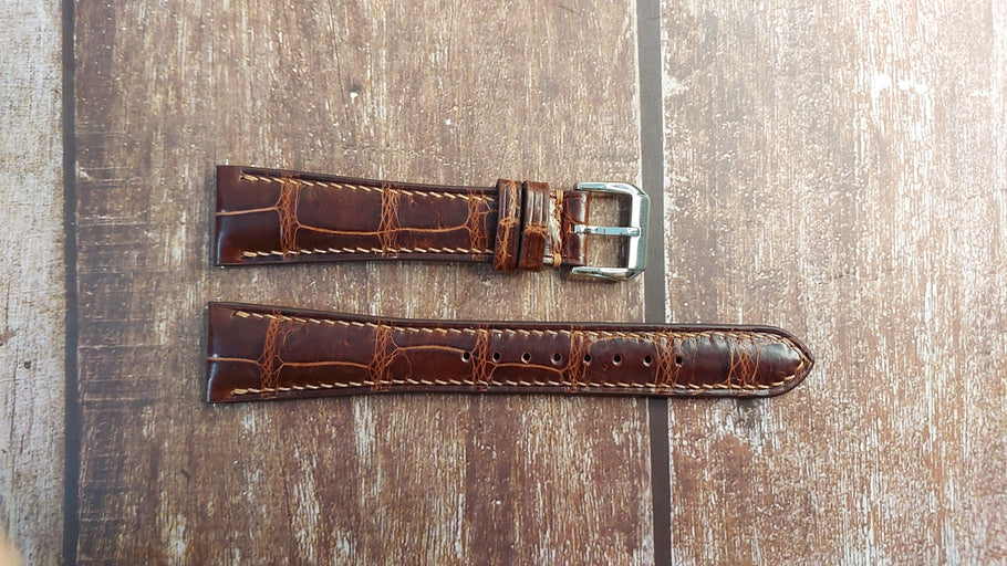 Reddish Brown Full Grain Crocodile Leather Strap For Patek Gondolo Watch