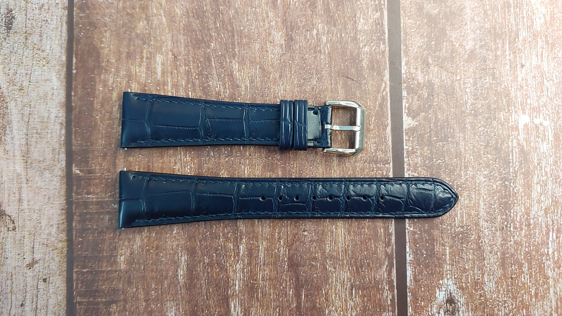 Dark Blue Full Grain Crocodile Leather Strap For Patek Gondolo Watch