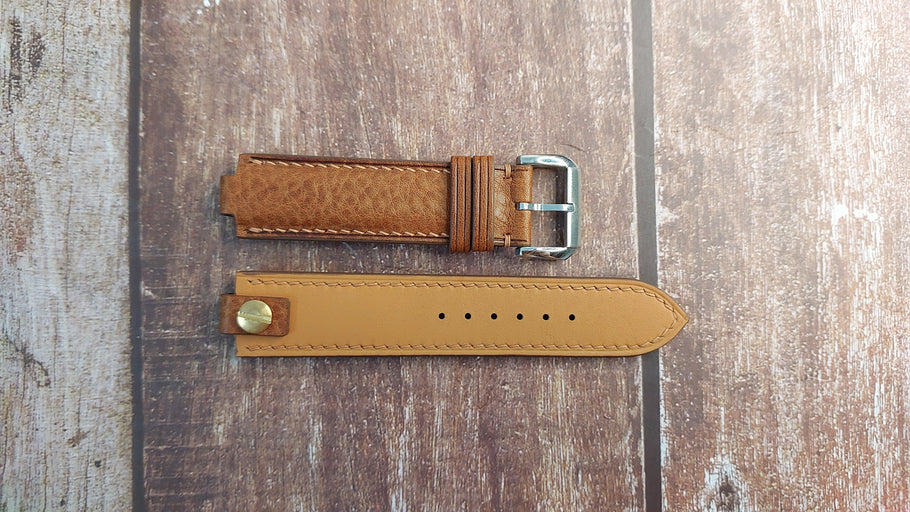 Brown Minerva Box Leather Custom Open Ended Strap For Converted Pocket Watch