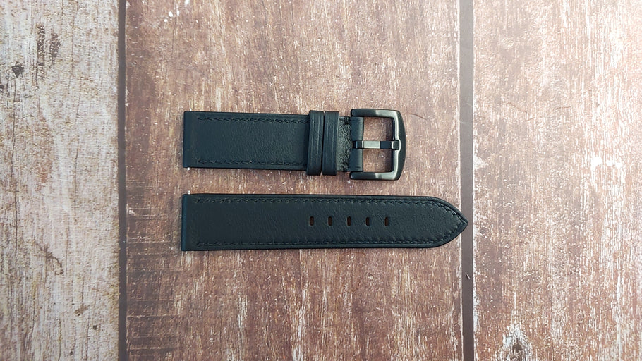 Black Swift Leather Strap For Hamilton Khaki Automatic Watch