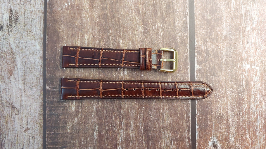 Reddish Brown Full Grain Crocodile Leather Strap For Men's Longine 1950's Watch