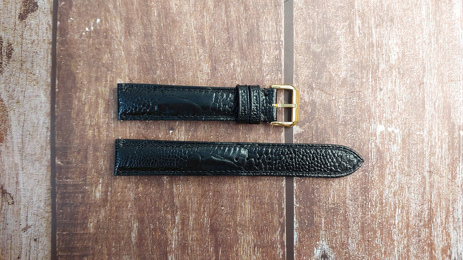Black Full Grain Ostrich Leg Leather Strap For Seiko 5 circa 1970’s Watch