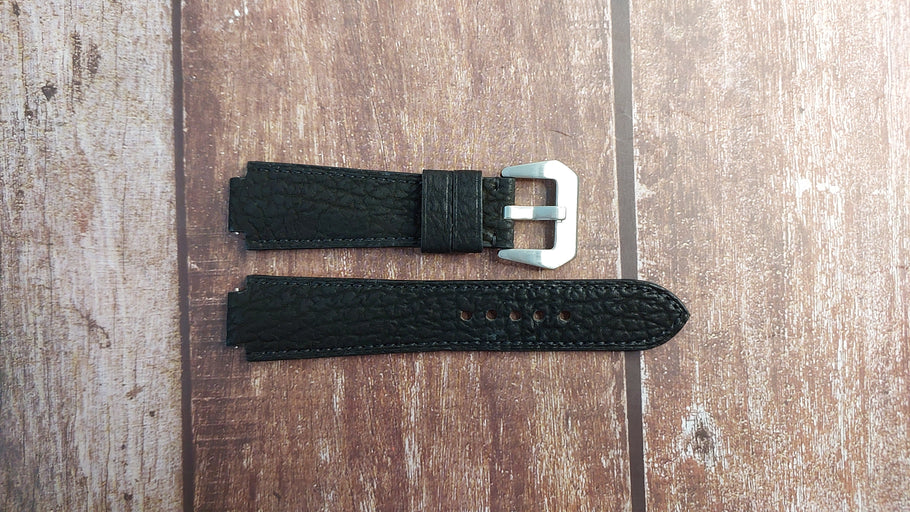Black Sharkskin Leather Custom Notched Strap For ESQ 44mm Watch