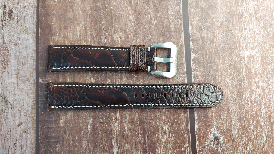 Dark Brown Full Grain Ostrich Leg Leather Strap For Tissot pr 100 sport gent chronograph Watch