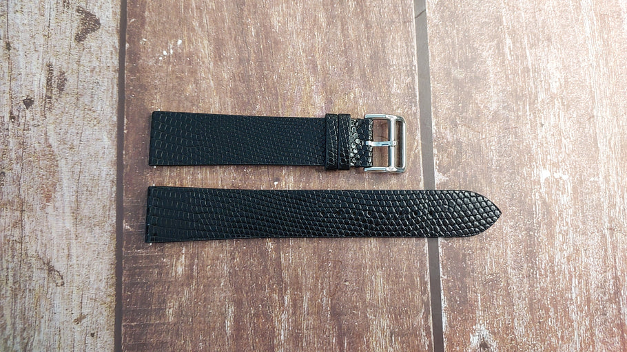 Black Full Grain Lizard Leather Strap For Doxa Deco Watch