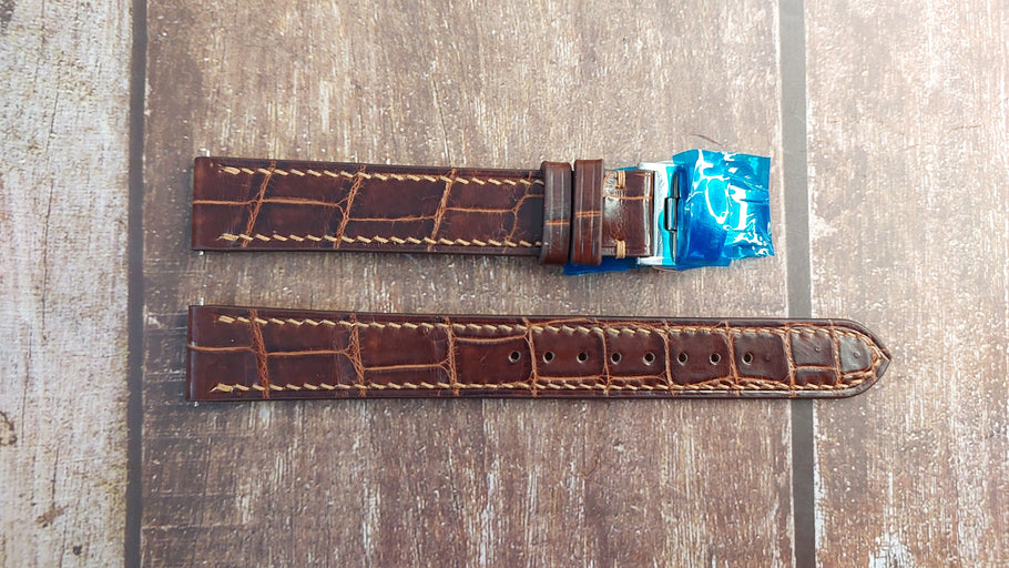 Reddish Brown Full Grain Crocodile Leather Strap For Cartier Tank Louis Watch
