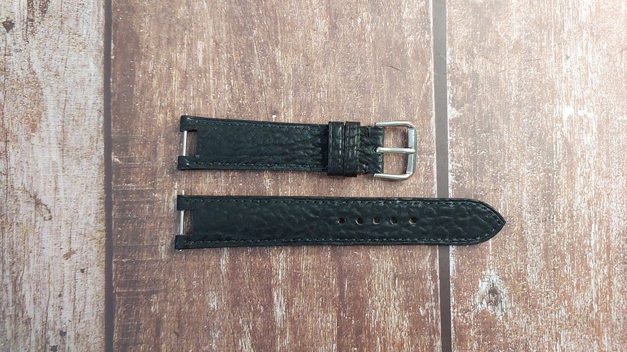 Black Sharkskin Leather Custom Notched Strap For Tag Heuer Link Calibre 6 Watch