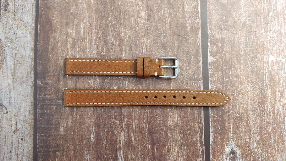 Brown Italian Veg Tanned Minerva Box Leather Strap For Rolex Oyster Perpetual Date Just Watch