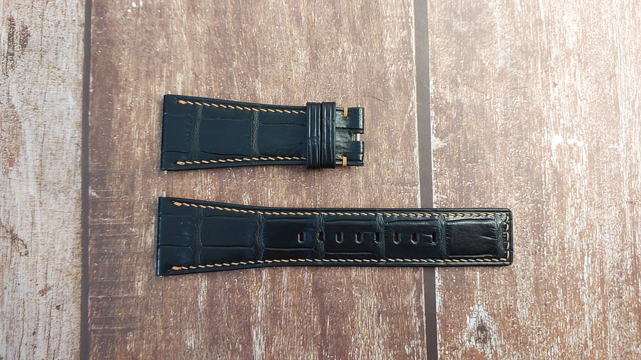 Black Full Grain Crocodile Leather Strap For Raymond Weil, Don Giovanni Cosi Grande Chrono Watch