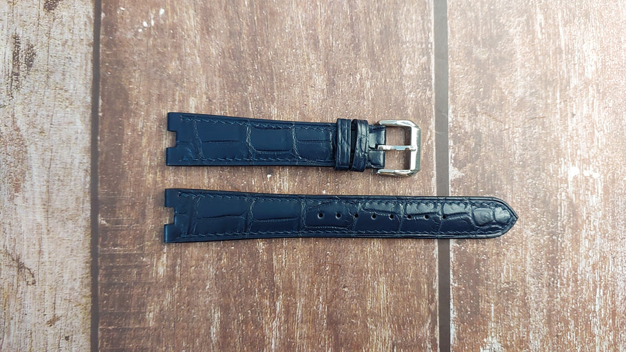 Navy Crocodile Leather Custom Notched Strap For Stauer Watch