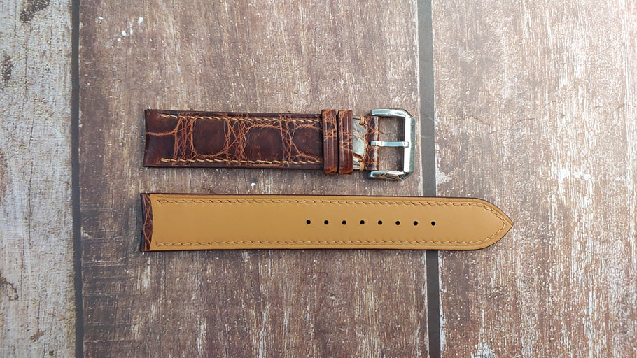 Reddish  Crocodile Custom Curved End Watch Strap For Breitling Premier Day Date Watch