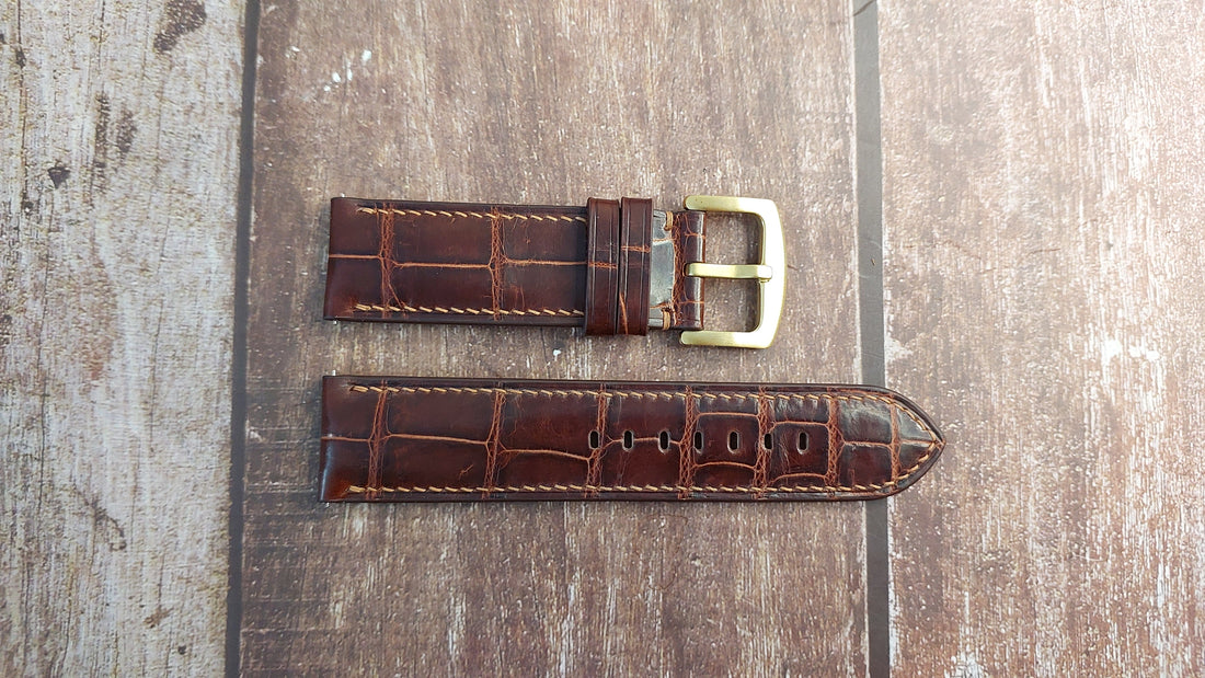Reddish Brown Full Grain Crocodile Leather Strap For Parmigiani Fleuier Tonda Watch